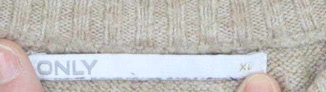ONLY Women's Beige XL Mock Neck Knit Pullover Jumper