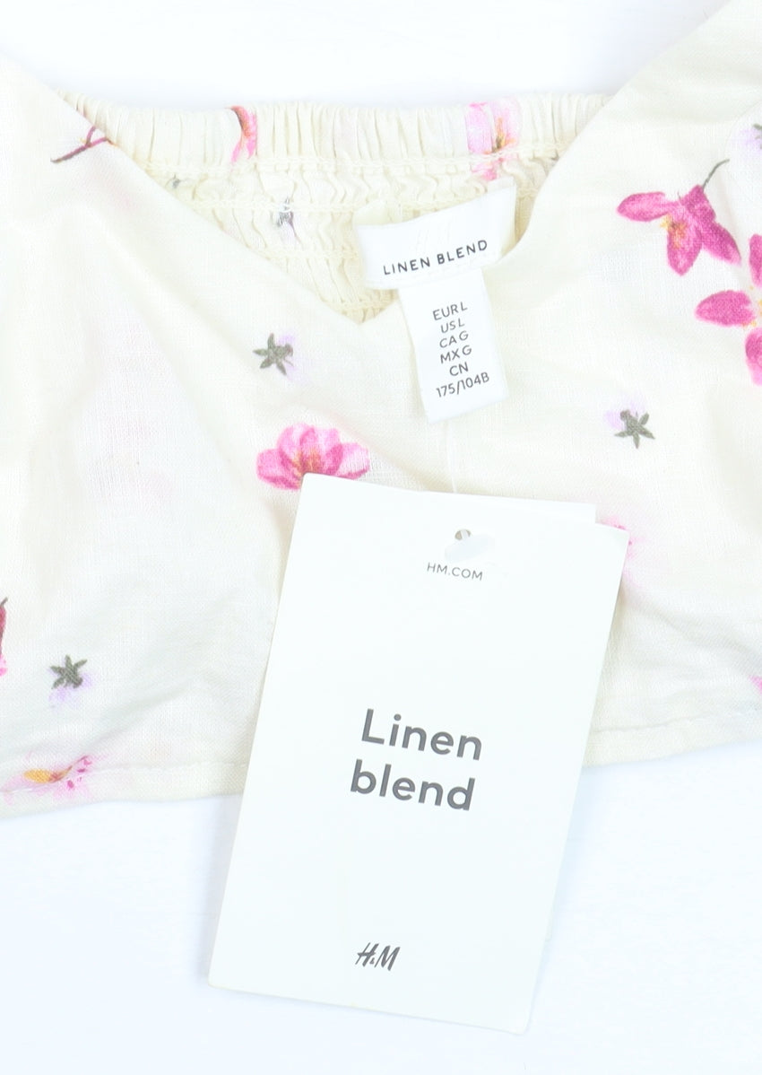 H&M Women’s Ivory Floral Linen Blend Camisole Top Size L