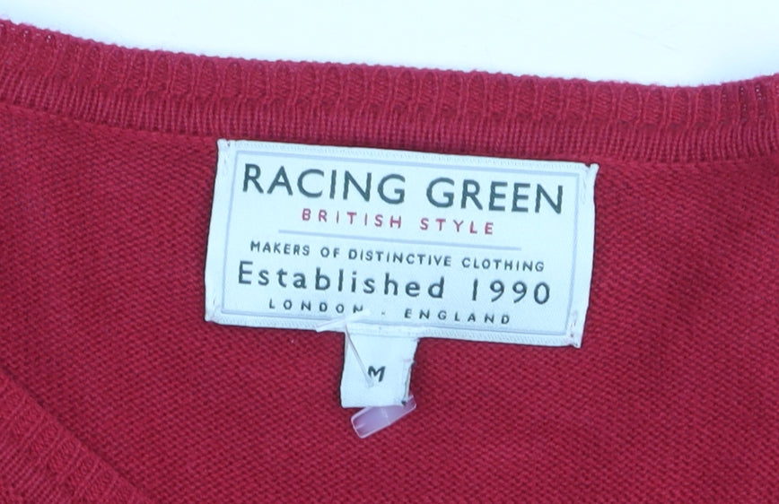 Racing Green Men's Red V-Neck Cotton Jumper Size M