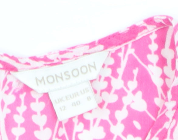 Monsoon Women's Pink Floral Ruffle Tunic Blouse Size 12
