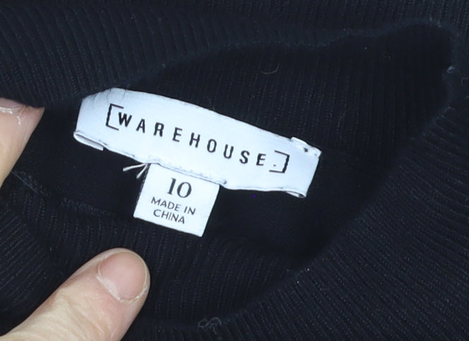 Warehouse Women’s Black Mock Neck Long Sleeve Pullover Jumper Size 10