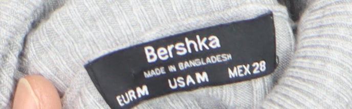 Bershka Women Grey Roll Neck Ribbed Knit Jumper Size 12