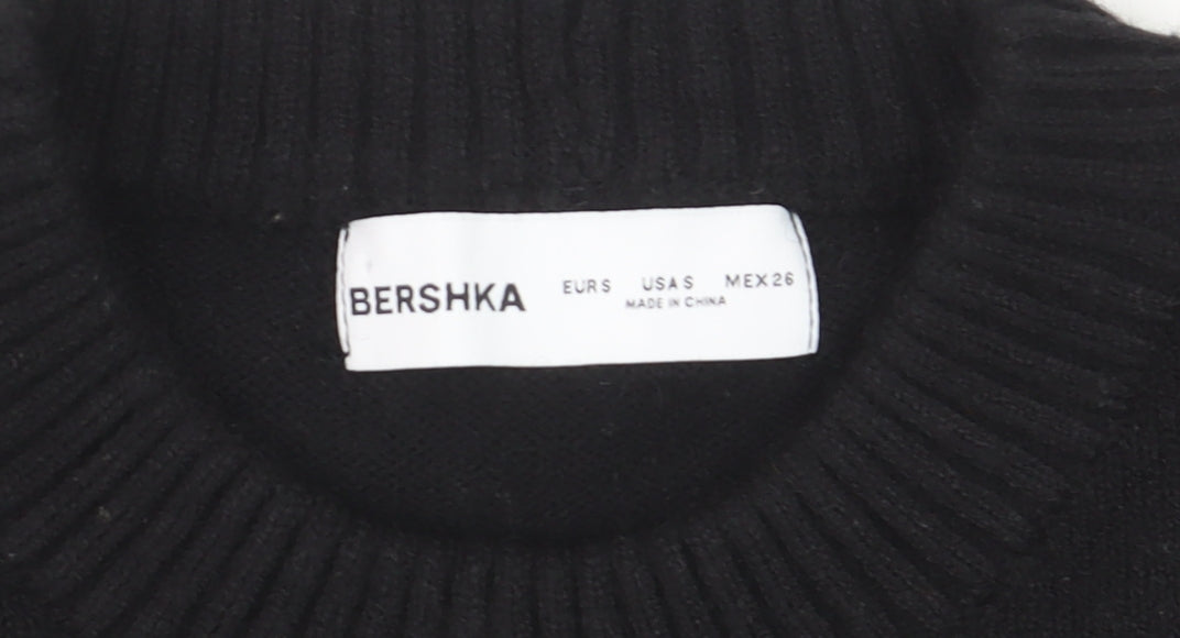 Bershka Womens Black Striped Knit Crew Neck Pullover Jumper Size S