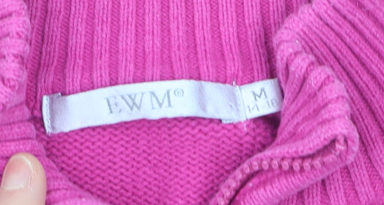 EWM Women's Pink Full Zip Cotton Mock Neck Jumper Size M