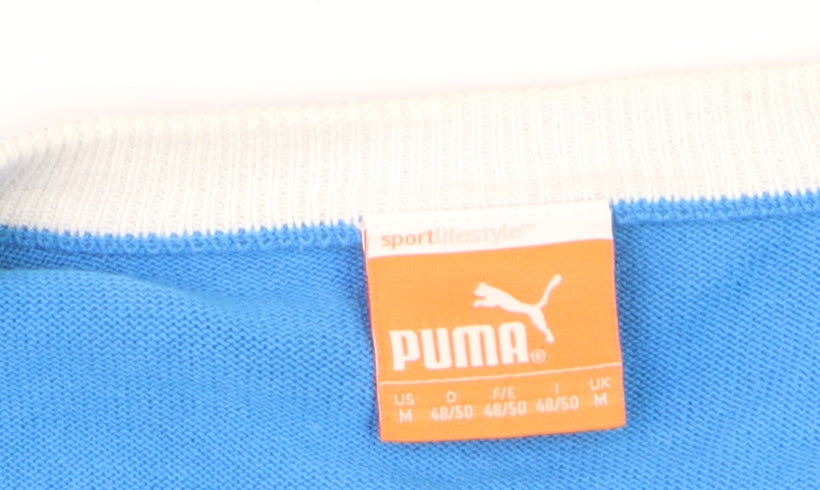 Puma Men's Blue V-Neck Cotton Pullover Jumper Size M