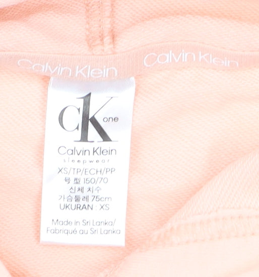 Calvin Klein Women Peach Hooded Pullover Hoodie XS Drawstring Hem