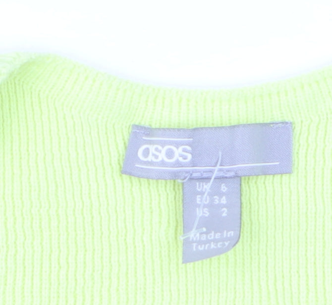 ASOS Women's Green Wrap V-Neck Slim Fit Puff Sleeve Jumper Size 6