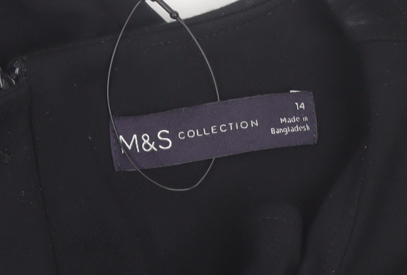 Marks & Spencer Women Black Size 14 A-Line Long Sleeve Work Dress