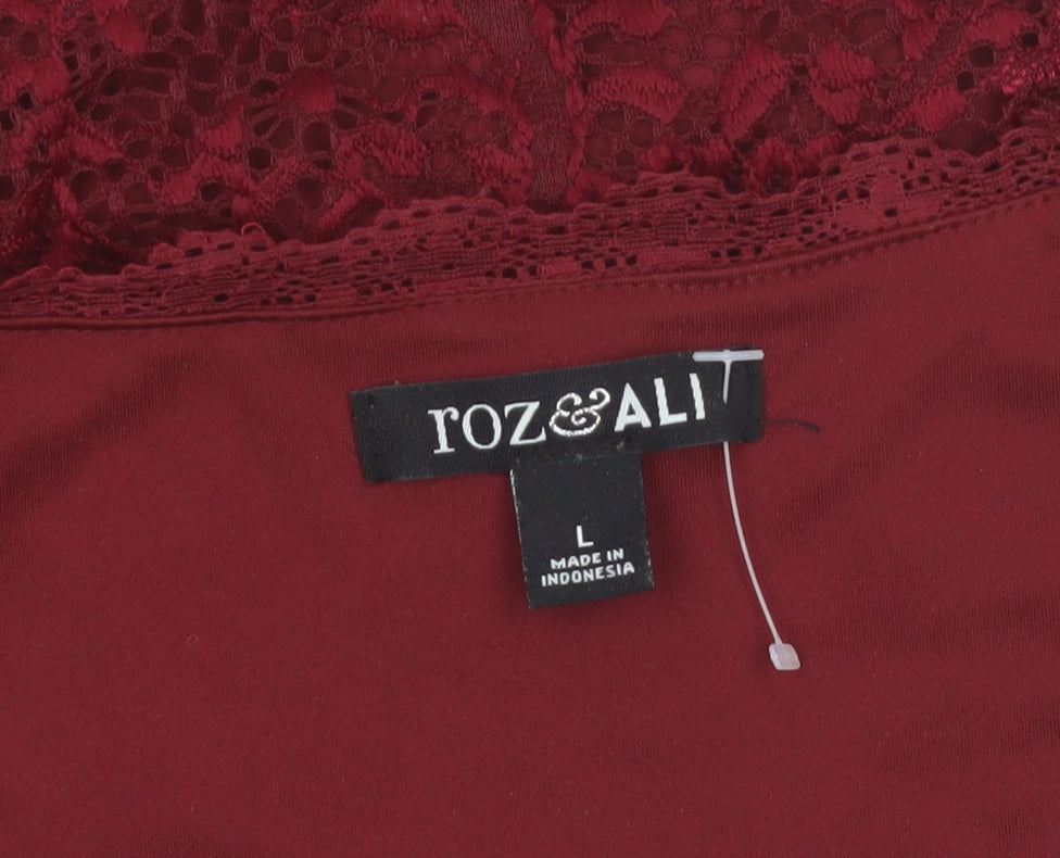 Roz & Ali Women's Red Lace 3/4 Sleeve V-Neck Blouse Size L