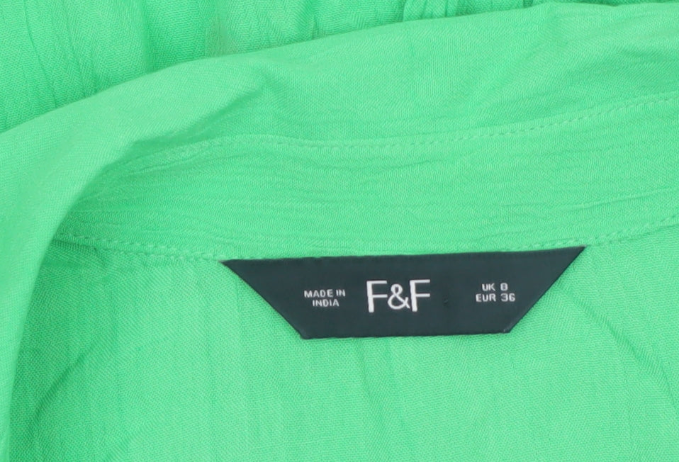 F&F Women’s Green Sleeveless Collared Cotton Tunic Blouse Size 8