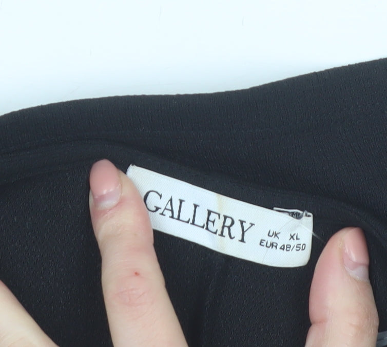 Gallery Women Black V-Neck 3/4 Sleeve Relaxed Fit Blouse XL