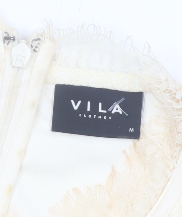 Vila Women’s Beige Lace High Neck Sleeveless Camisole Blouse M