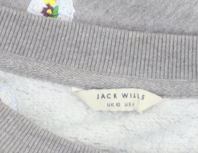 Jack Wills Women Grey Floral Embroidered Pullover Sweatshirt UK10