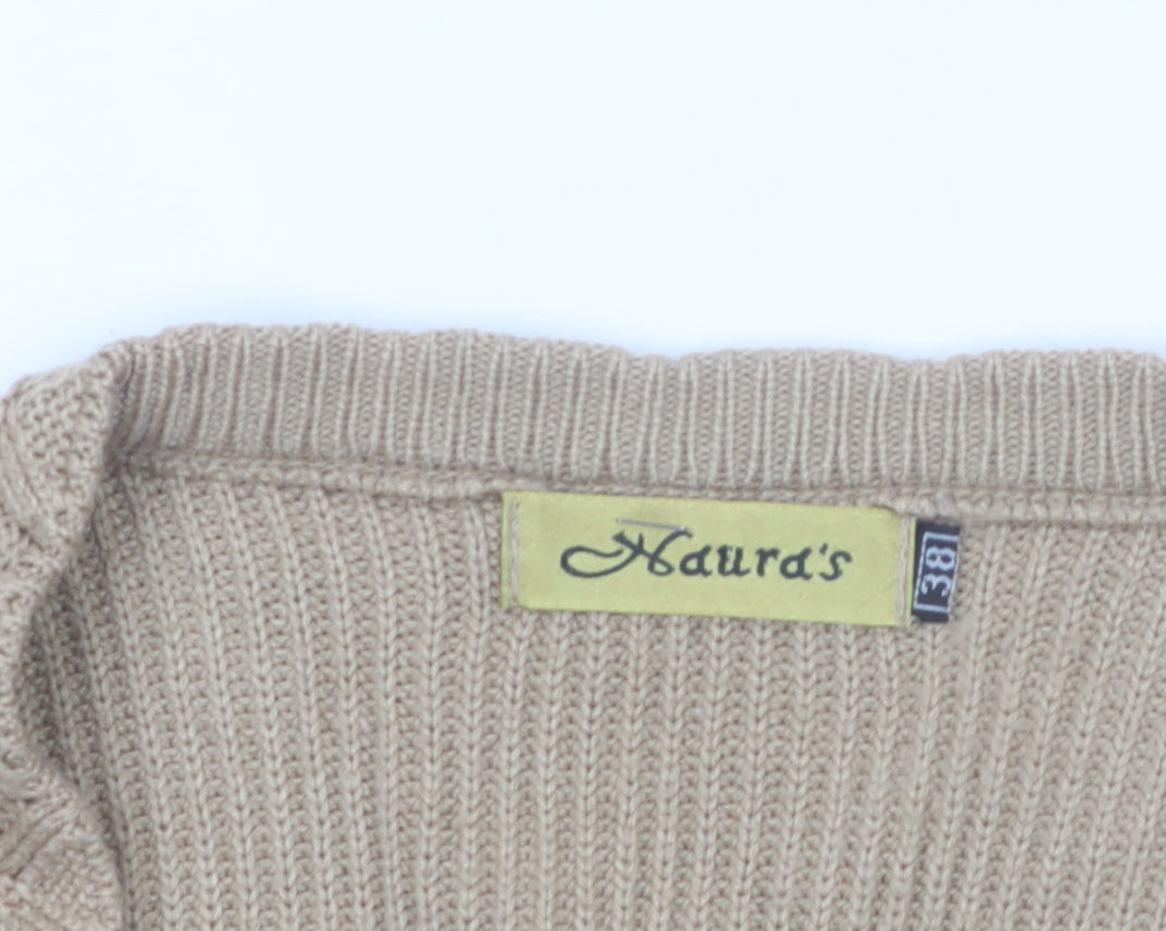 Naura's Women Beige Cable-Knit Long Sleeve Cardigan Size 12