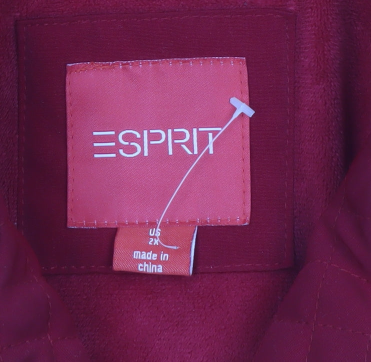 Esprit Men's Red Quilted Mid-Length Coat 2XL Polyester