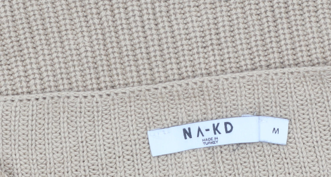 NA-KD Women’s Beige Chunky Knit Bell Sleeve Pullover Jumper Size M