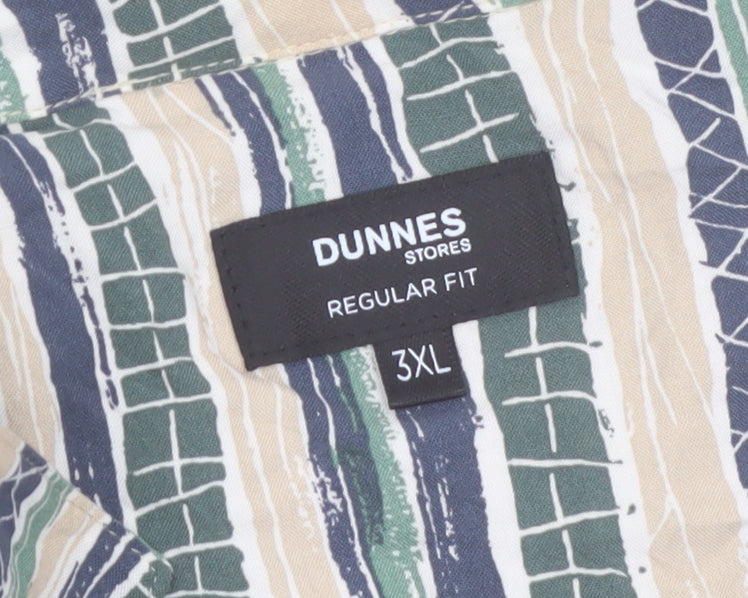 Dunnes Stores Men’s Beige Green Striped Short Sleeve 3XL Button-Up Shirt