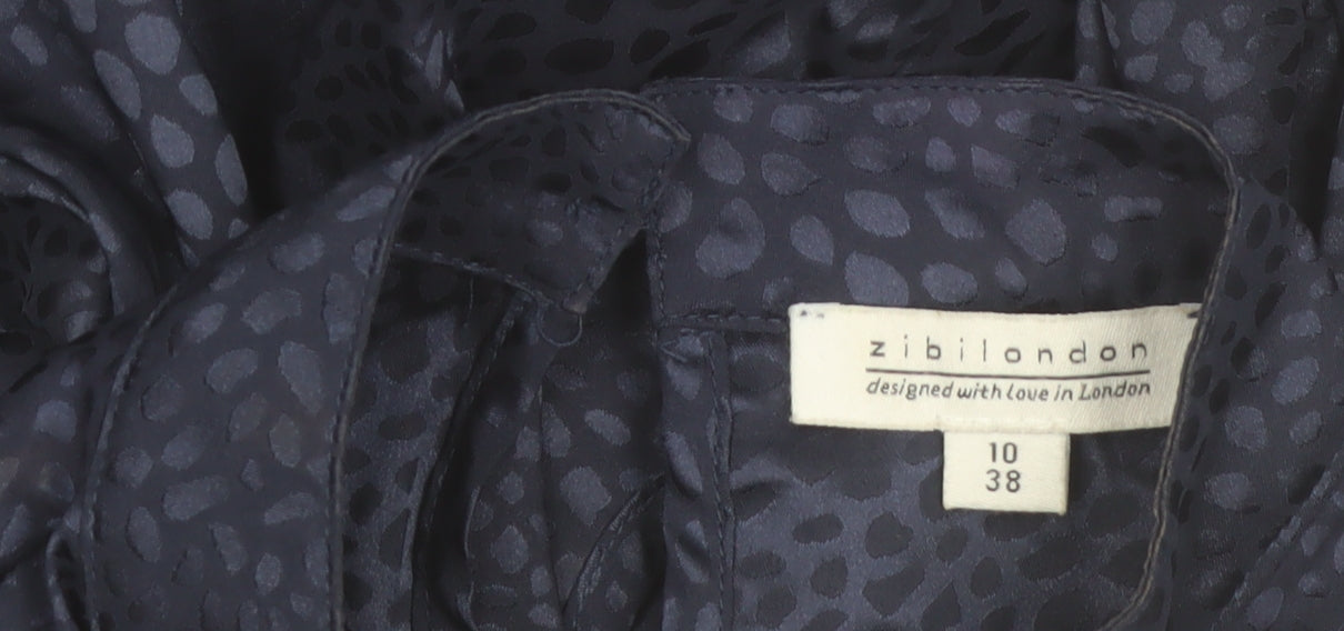 Zibi London Women's Blue Animal Print High Neck Blouse Size 10