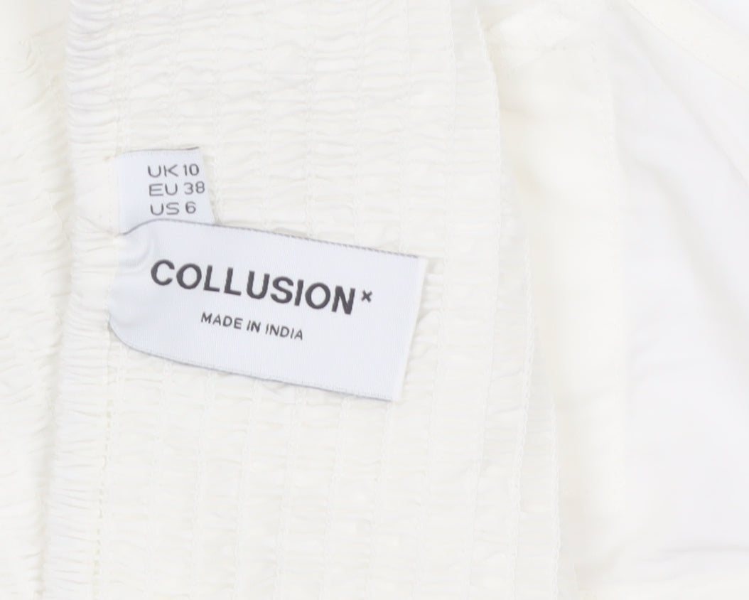 Collusion Womens White Cotton Cropped Button-Up Halter Shirt UK 10