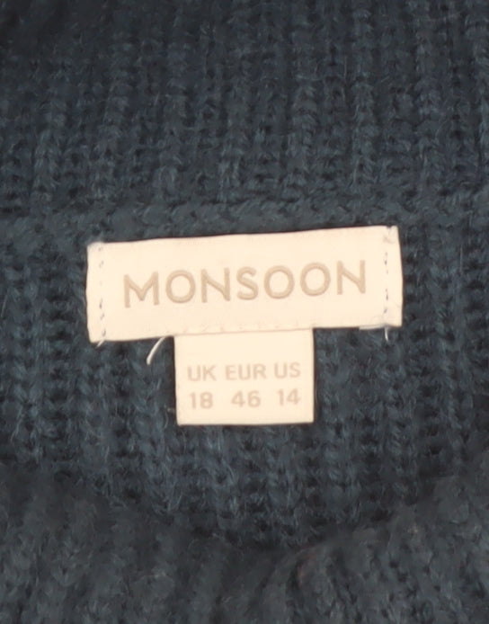 Monsoon Women's Blue Roll Neck Chunky Knit Jumper Size 18