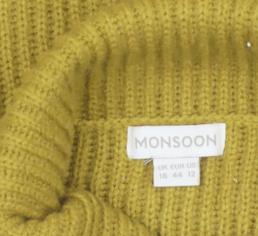 Monsoon Women Yellow Roll Neck Ribbed Knit Jumper Size 16