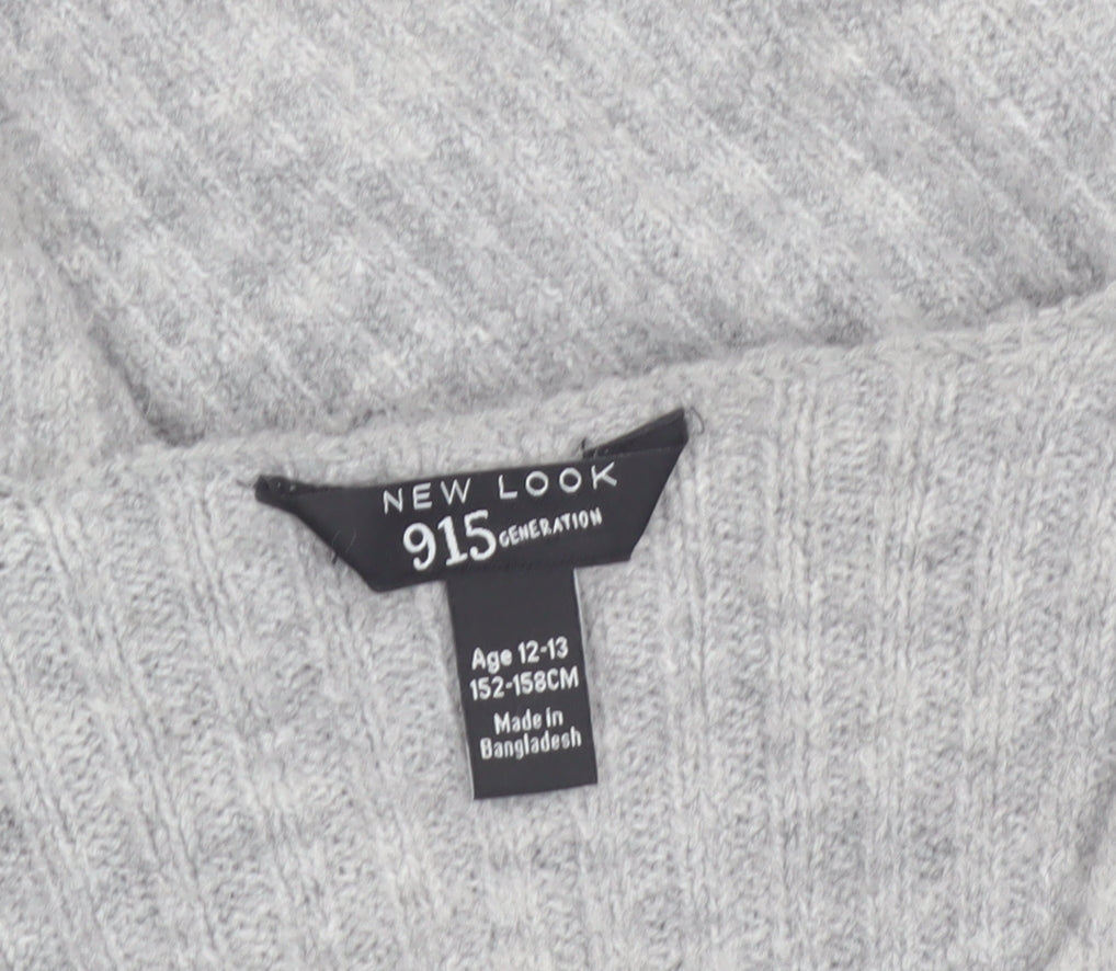 New Look Girls Grey V-Neck Cropped Pullover Jumper Size 12-13 Years