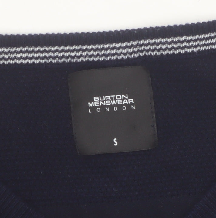 Burton Menswear London Men's Blue V-Neck Cotton Jumper Size S