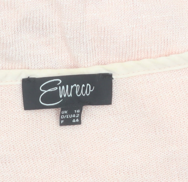 Emreco Women's Pink Wrap V-Neck Linen Blend Jumper Size 16