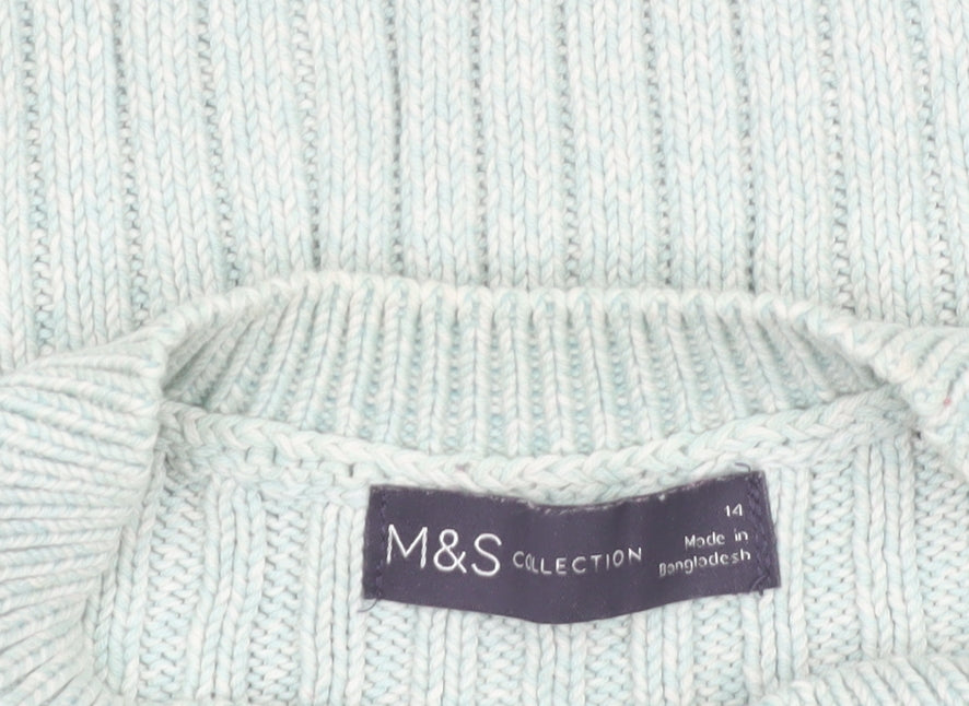 Marks & Spencer Women's Green Cotton Rib Knit Jumper Size 14