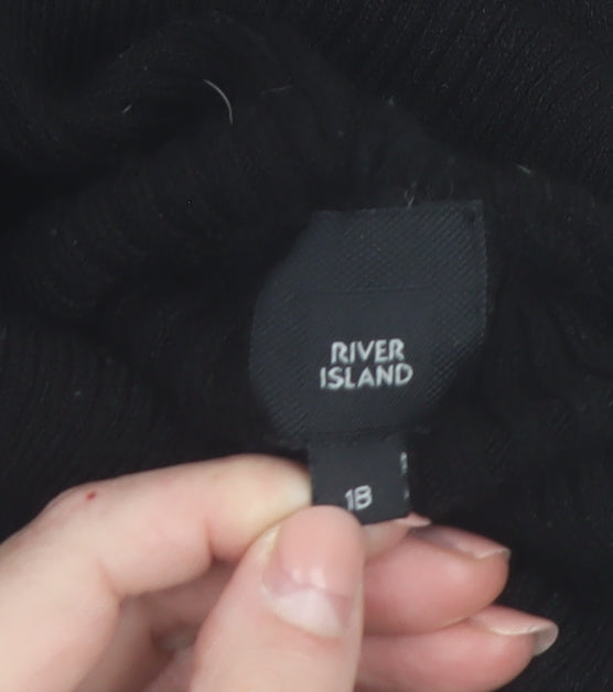 River Island Womens Black Roll Neck Ribbed Knit Jumper Size 18