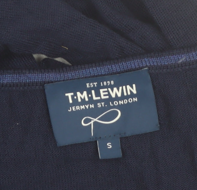 T.M. Lewin Men's Blue Cotton V-Neck Pullover Jumper Size S