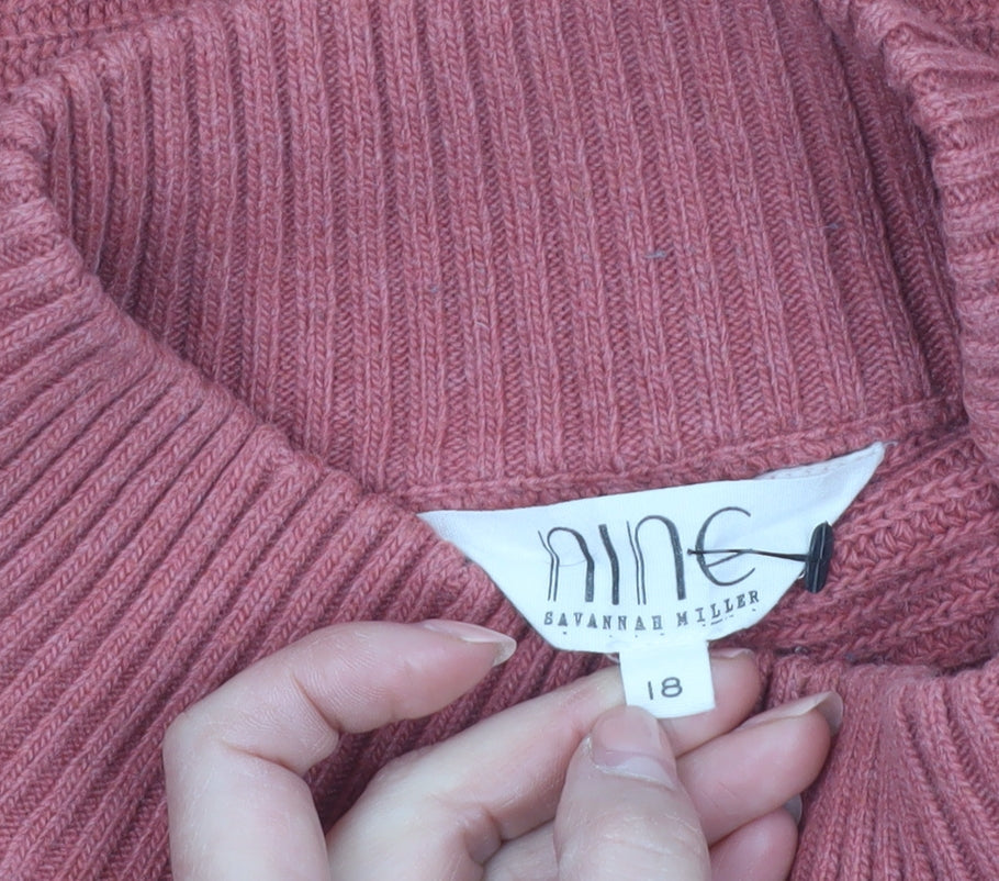 Nine by Savannah Miller Womens Pink Roll Neck Relaxed Jumper Size 18