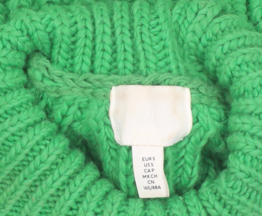 H&M Womens Green Roll Neck Chunky-Knit Jumper Size S