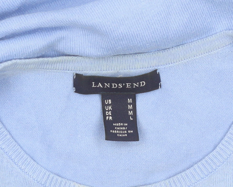 Lands' End Women's Blue Cotton Knit Short Sleeve Crew Neck Jumper M