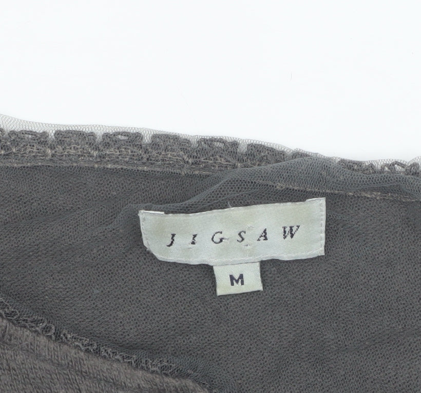 Jigsaw Women Brown Cardigan M Long Sleeve Knit Cotton Blend