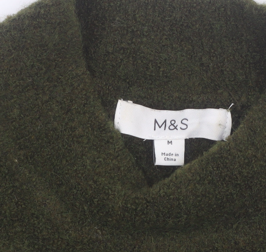 Marks & Spencer Women Green Mock Neck Wool Blend Jumper M