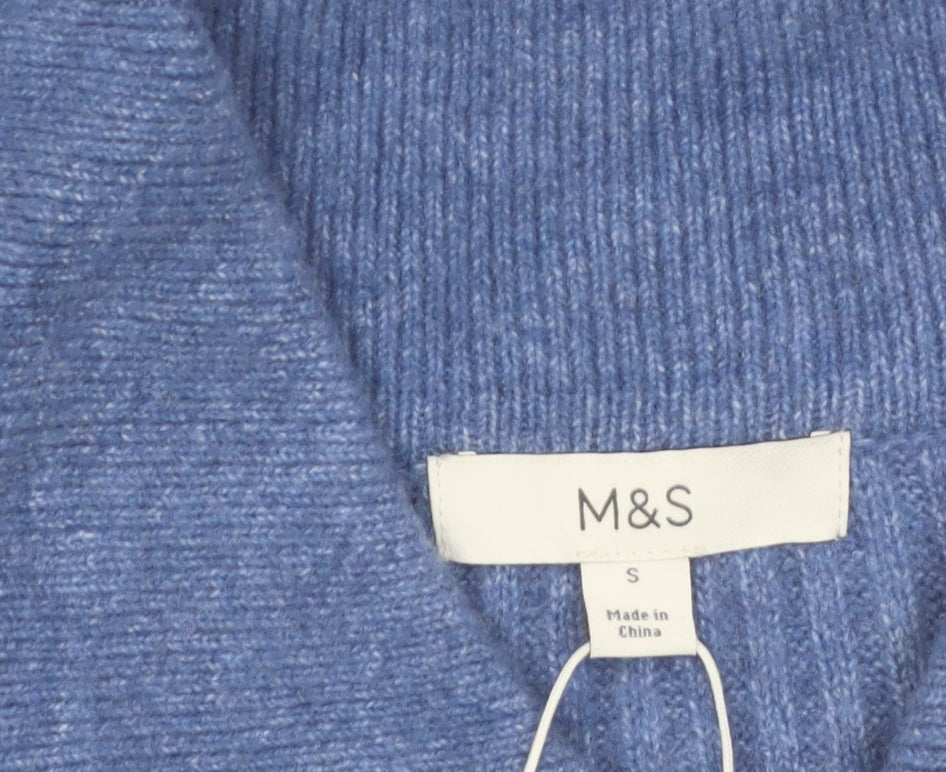 Marks & Spencer Women Blue Collared Ribbed Pullover Jumper Size S