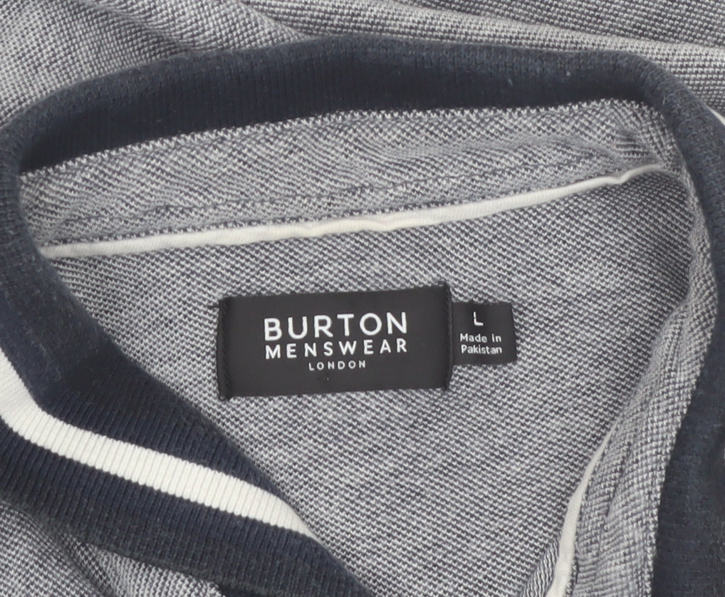 Burton Menswear London Grey Long Sleeve Polo Shirt Size L