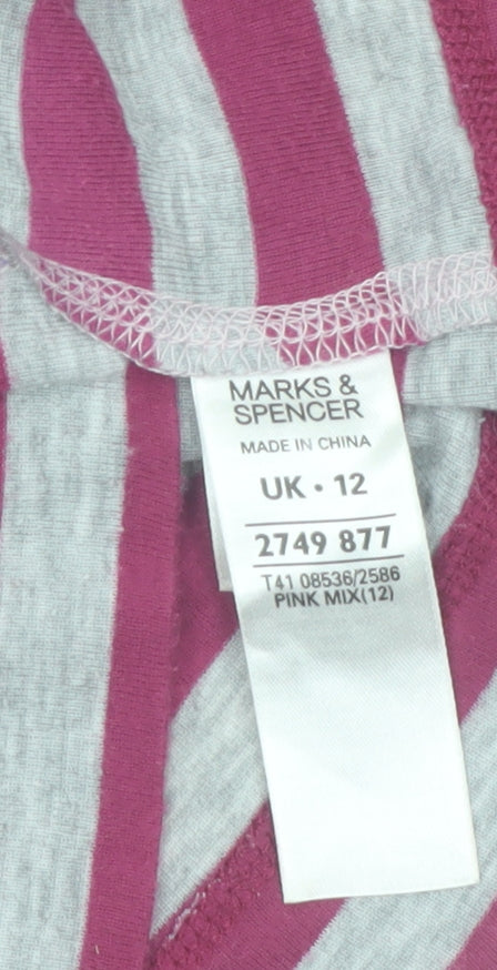 Marks and Spencer Womens Pink Striped Long Sleeve V-Neck T-Shirt Size 12