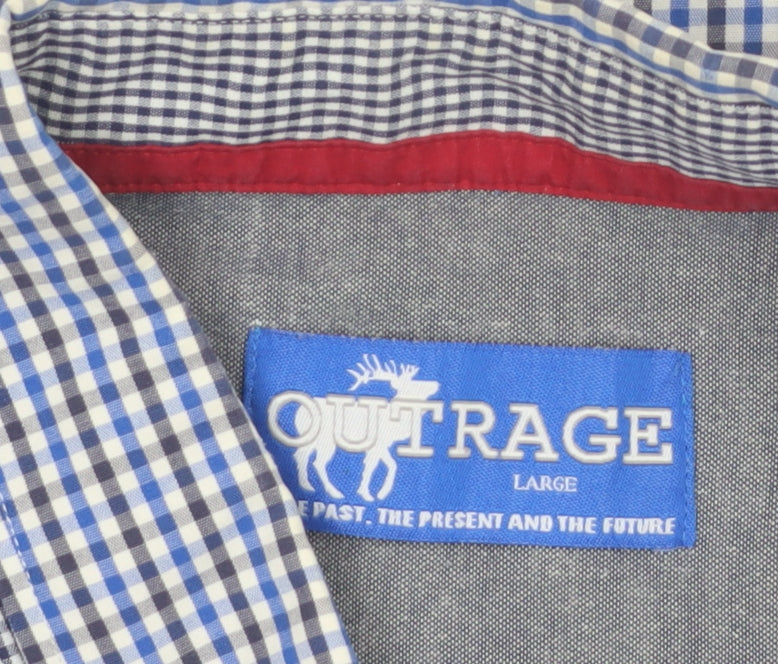 Outrage Men's Blue Check Button-Down Long Sleeve Cotton Shirt Size L