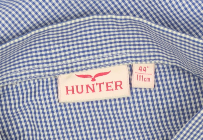 Hunter Men's Blue Check Long Sleeve Button-Up Shirt Size 44