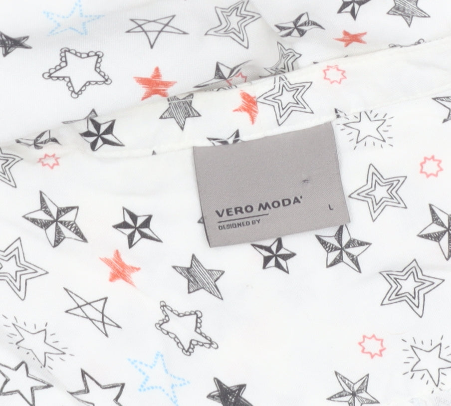 Vero Moda Women's White Star Print Sleeveless Viscose Blouse L