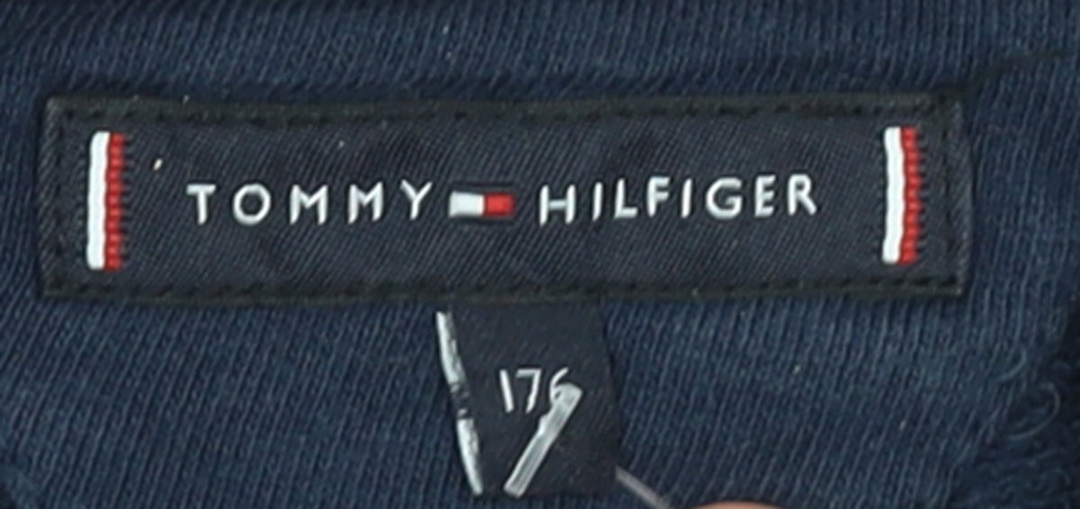Tommy Hilfiger Girls Blue Pullover Hoodie Size 176 Hooded Logo Sweatshirt