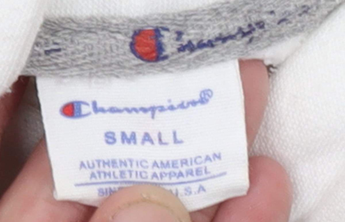 Champion Women White Small Pullover Hoodie with Logo Embroidery
