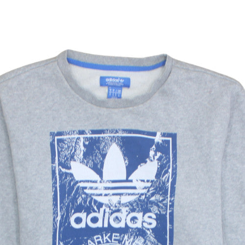 Adidas Mens Grey Blue Logo Crew Neck Sweatshirt M