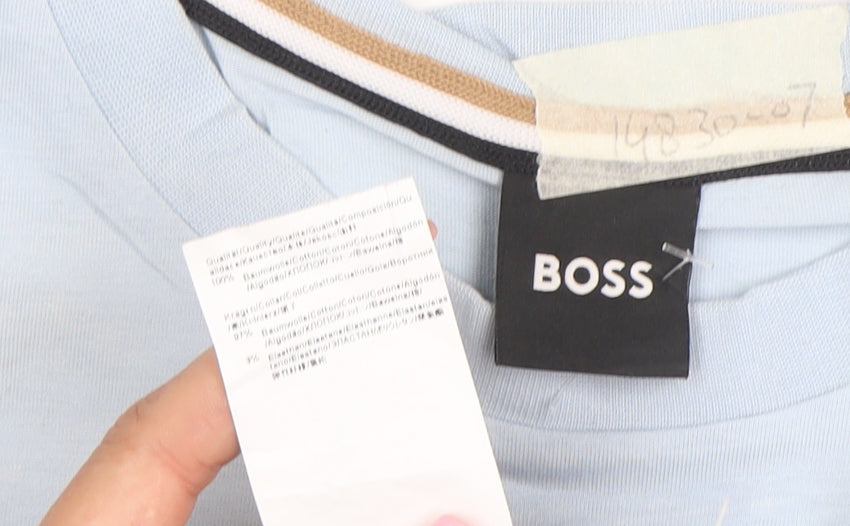 BOSS Men's Blue Cotton Crew Neck T-Shirt Size L Regular Fit