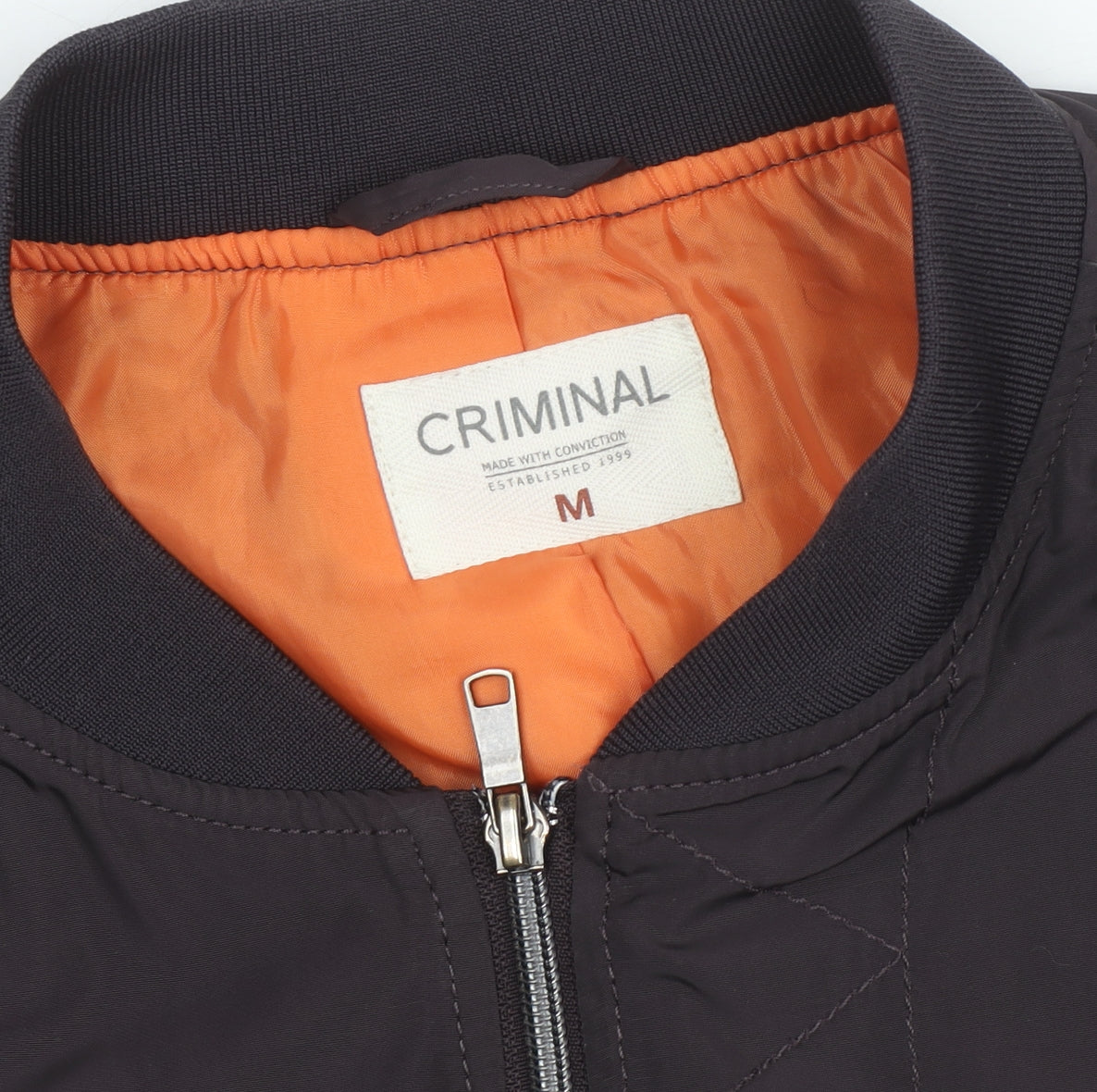 Criminal Men’s Black Bomber Jacket Size M Polyester Lined Zip Casual