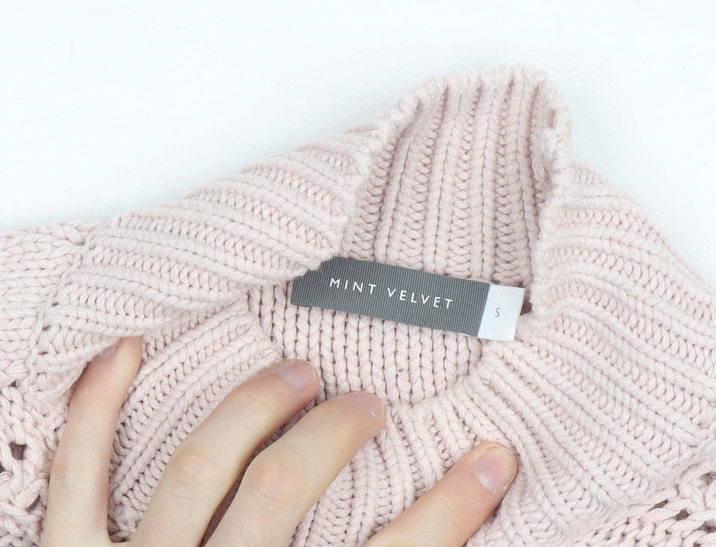 Mint Velvet Women Pink Mock Neck Chunky-Knit Pullover Jumper S