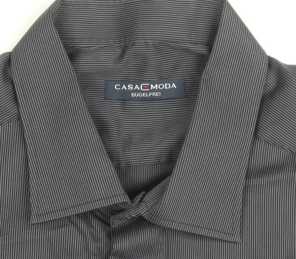 Casa Moda Men's Grey Striped Long Sleeve Non-Iron Cotton Shirt Size 47