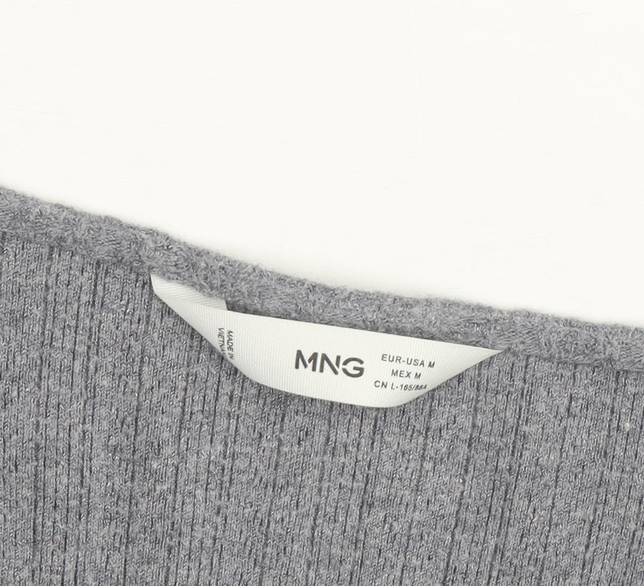MNG Women's Grey V-Neck Ribbed Knit Long Sleeve Pullover Jumper Size 12